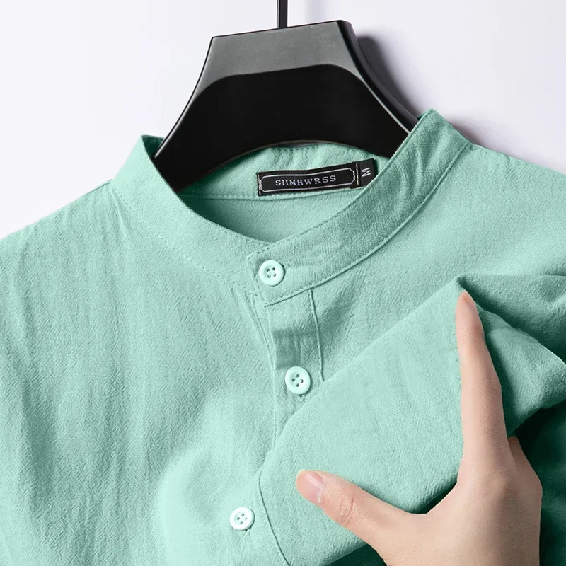 Linen Cotton Shirts for Men Lightweight Long Sleeve Henley Streetwear Beach Breathable Shirt Hawaiian Large T Shirts for Men - Image 12