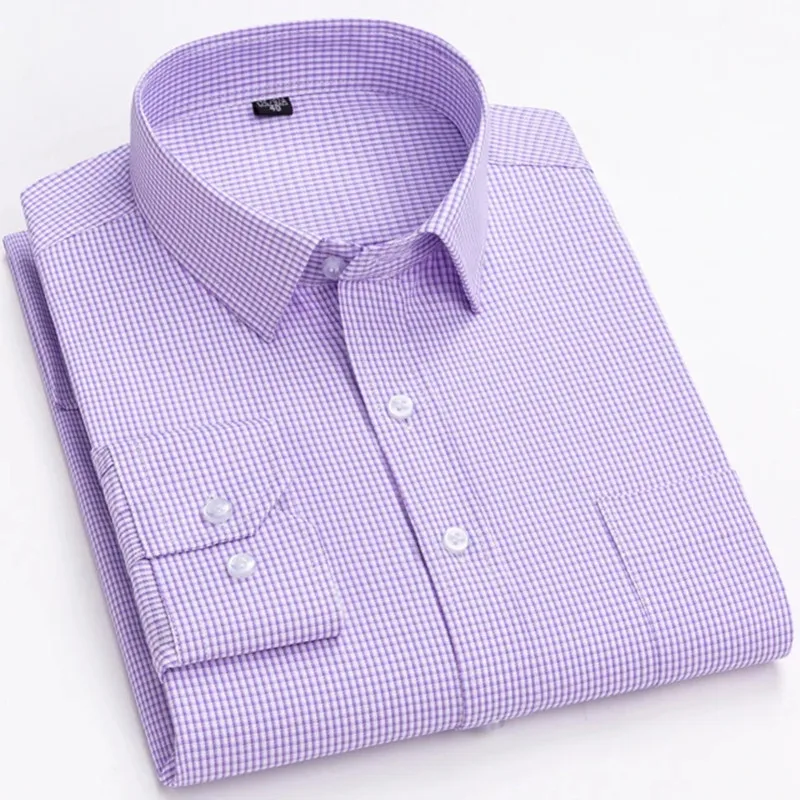Men's Long Sleeve Shirt High-quality Fashion Casual Print Plaid Stripe Single Pocket Fit Business Formal Office Four Season Top - Image 5