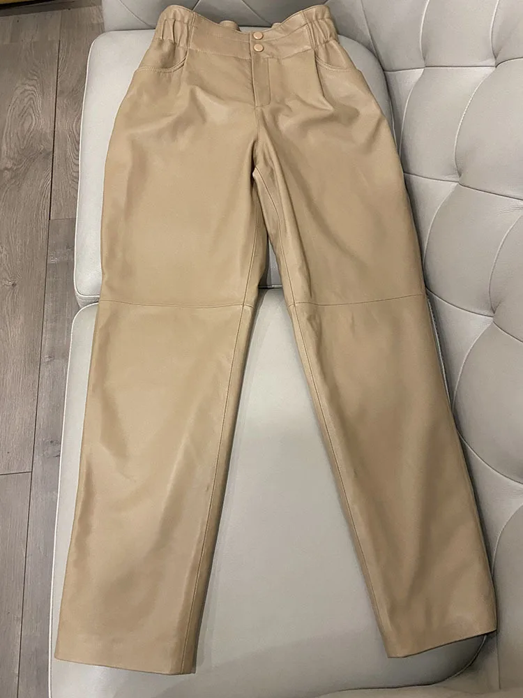 Women's Leather Pants, Female Elastic High Waist Genuine Pants, Loose Harem Trousers, Casual Fashion, Large Size, Autumn, Winter - Image 11