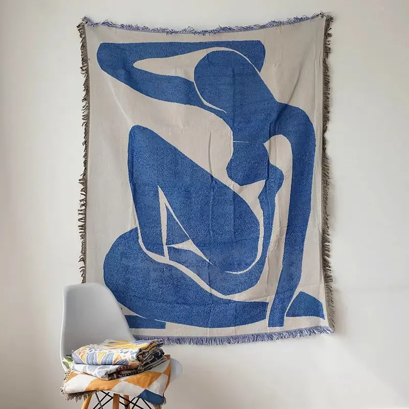 Casual Throw Blanket With Tassels Carpet Decor Blue Bed Sofa Leisure Mat Tapestry Sofa Blanket Wall Hanging Room Home Decoration - Image 4