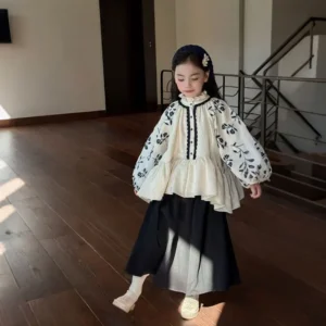 Girls Shirts Childrens Trendy Loose Spring and Autumn Clothes New Styles Long Sleeved Shirts Floral Clothes Fashionable