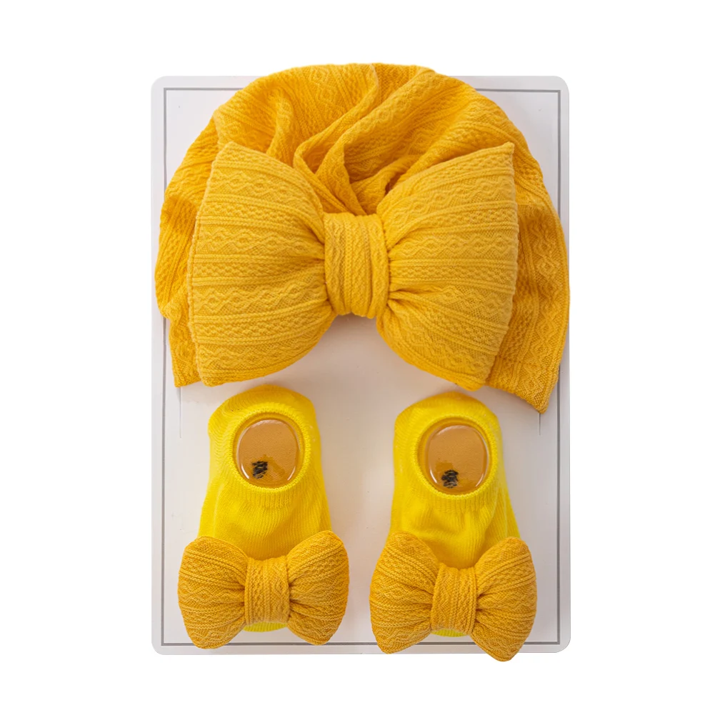 3Pcs/Set Baby Hats Socks Set Big Puff Pillow Bows Boys Girls Beanies Caps 0-12M Non-Slip Short Sock Infant Photography Props - Image 11