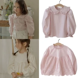Kids Blouse for Girls 2026 Baby Girls Lace Doll Long Sleeve Shirt Princess Shirts Blouse 구찌 White Blouse