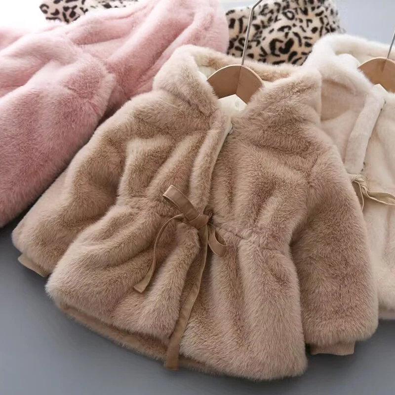 Winter Girls Coat Super Warm Mink Fur Padded Thickened Long Sleeve Hooded Coats Baby Kids Children Jacket Plush Outerwear - Image 3