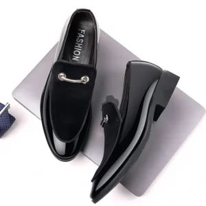 Men's Party Shoes Black Luxury Mens Formal Leather Shoes Slip on Patent Leather Business Casual Shoes Loafers Large Size Zapatos