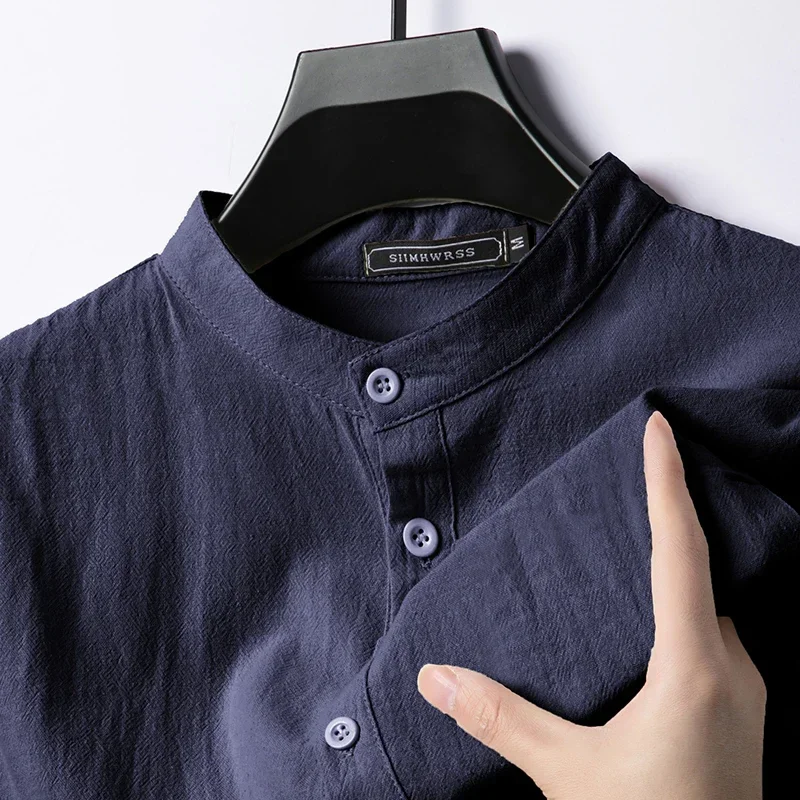 Linen Cotton Shirts for Men Lightweight Long Sleeve Henley Streetwear Beach Breathable Shirt Hawaiian Large T Shirts for Men - Image 9