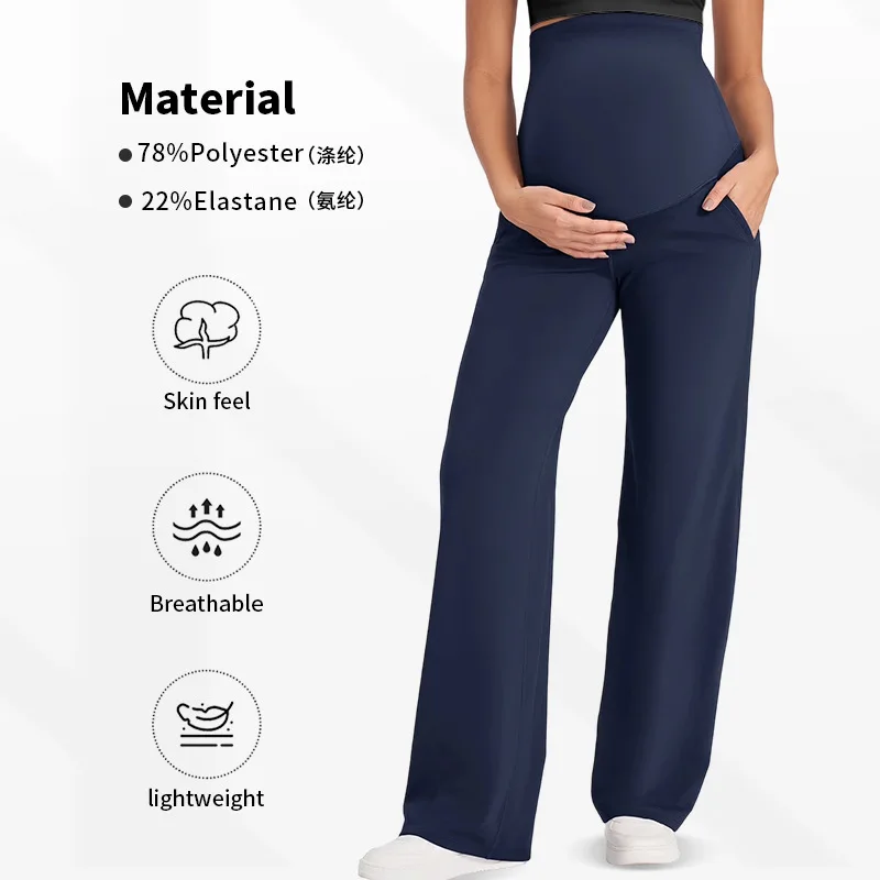 Maternity Wide Leg Pants Pregnant Women High Waist Tummy Support Trousers Soft Stretchy Casual Straight Leg Yoga Lounge Pants - Image 7