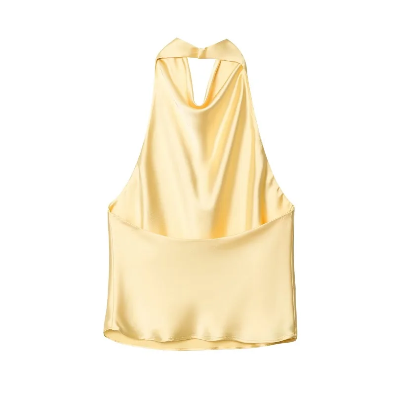 MUJER 2025 Halter Tops for Women Black Satin Backless Top Female Pink Summer Beach Top Woman off Shoulder Camisole Top Women - Image 6