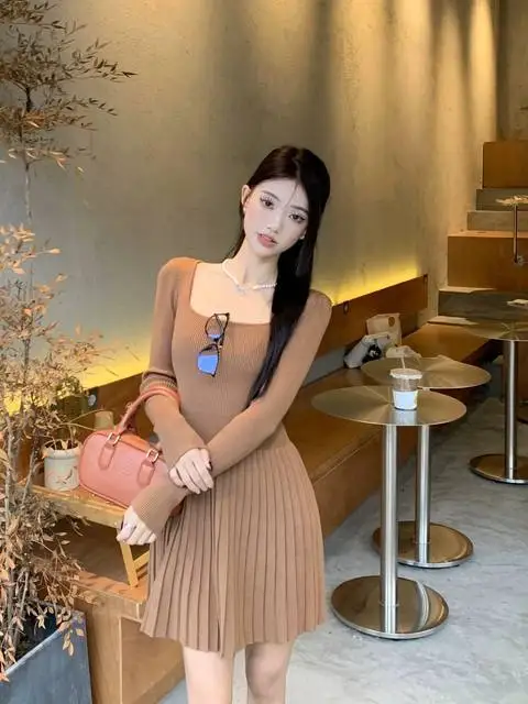 Bodycon Woman Knitted Dress New In Casual Retro Deals Korean Harajuku Comfortable Essential Pleated Crochet Dresses For Women - Image 15