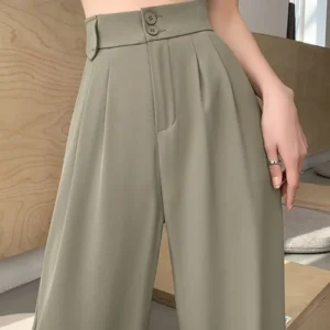 Tailoring Trousers for Woman Straight Leg High Waist Work Office Baggy Pink Clothing Loose Wide Women's Pants Classic Quality G