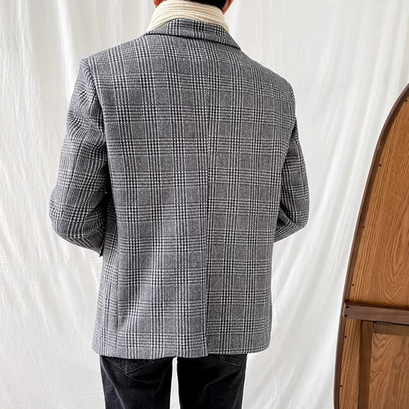 Men's American-Style Woolen Suit Jacket for Spring and Autumn, Loose Houndstooth Vintage European and American Casual Trendy Blazer - Image 3