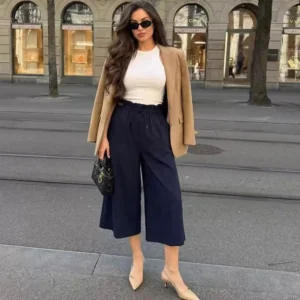 Women's Capri Pants 2026 New Fashion Spring Summer Layered Decorative Elastic Waist Casual Shorts Stylish Chic Female Pant