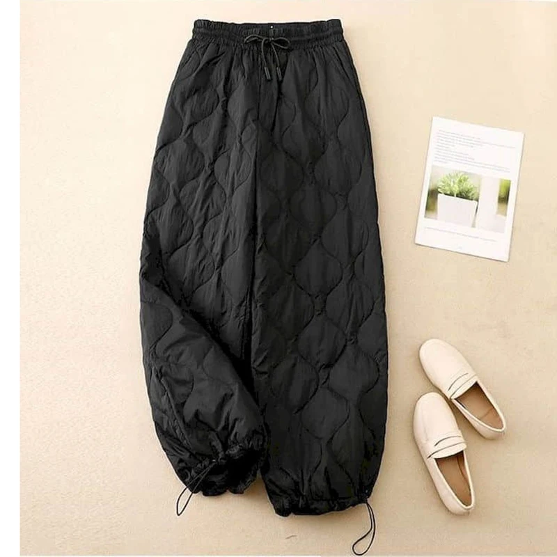 Solid Harem Pants for Women Vintage Trousers Women Korean Style Casual Winter Warm Rhombic Quilted Lantern Pants Women Clothing - Image 2