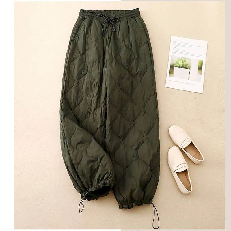Solid Harem Pants for Women Vintage Trousers Women Korean Style Casual Winter Warm Rhombic Quilted Lantern Pants Women Clothing - Image 3