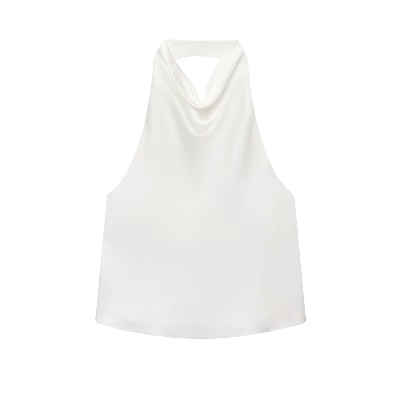 MUJER 2025 Halter Tops for Women Black Satin Backless Top Female Pink Summer Beach Top Woman off Shoulder Camisole Top Women - Image 14