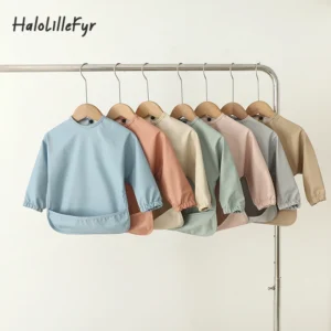 Solid Color Baby Bibs with Long Sleeves Waterproof Children's Feeding Apron Bib for Boys Girls Easy Clean Toddler Art Smocks