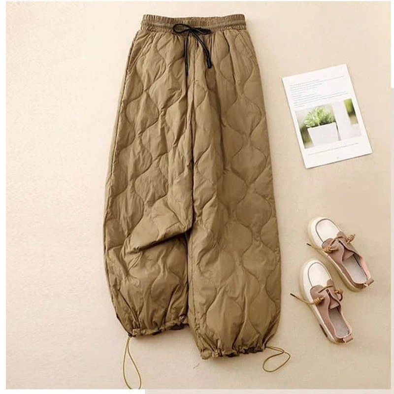 Solid Harem Pants for Women Vintage Trousers Women Korean Style Casual Winter Warm Rhombic Quilted Lantern Pants Women Clothing