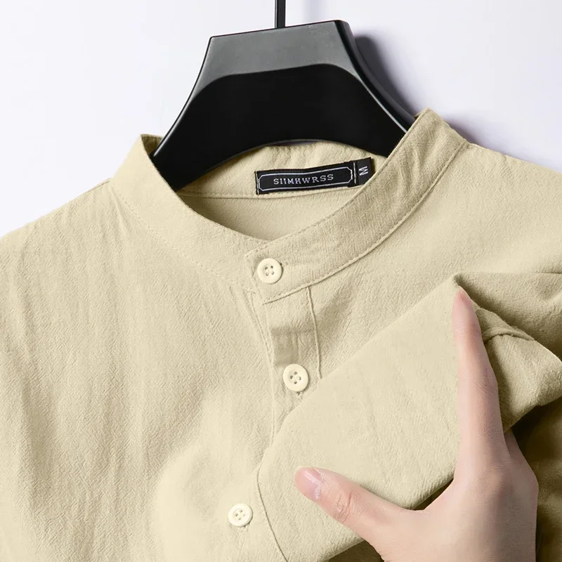 Linen Cotton Shirts for Men Lightweight Long Sleeve Henley Streetwear Beach Breathable Shirt Hawaiian Large T Shirts for Men - Image 3