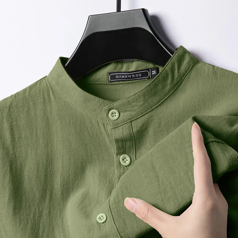Linen Cotton Shirts for Men Lightweight Long Sleeve Henley Streetwear Beach Breathable Shirt Hawaiian Large T Shirts for Men - Image 11