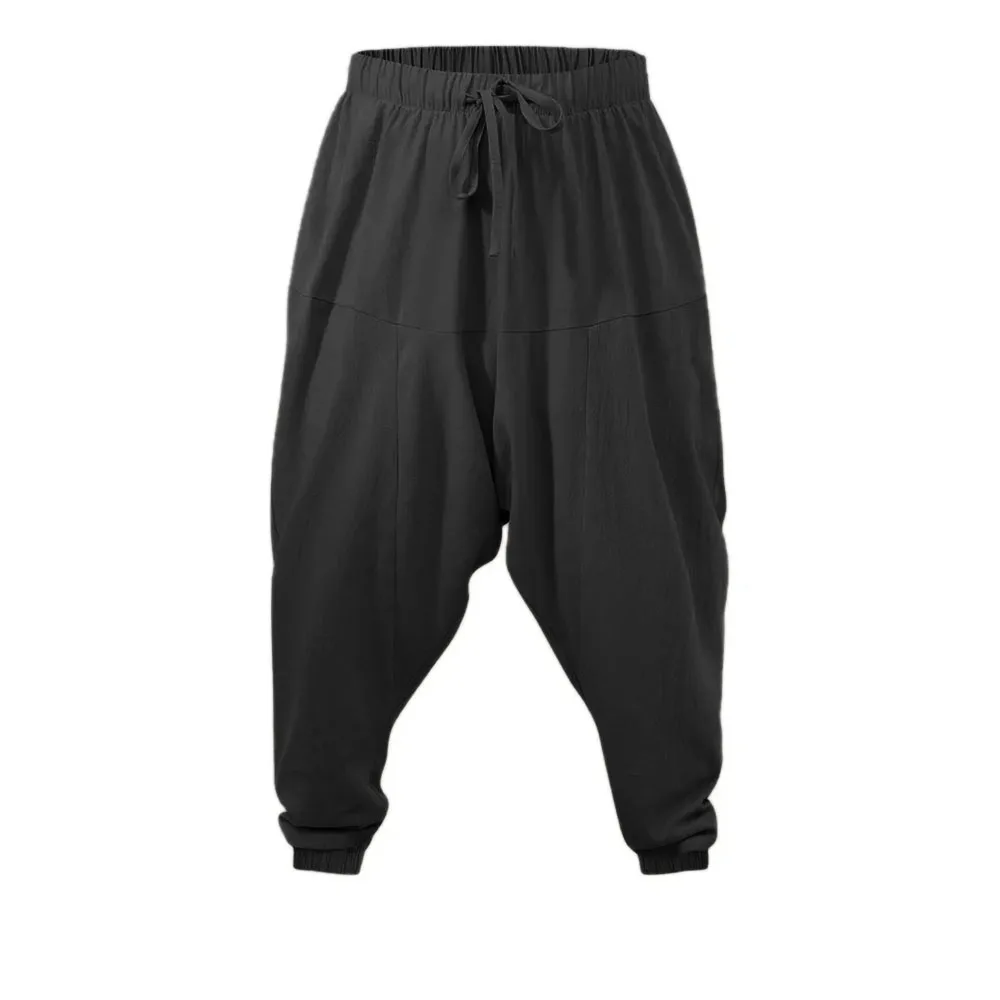 Harem Pants for Men Cotton Linen Drop Crotch Cozy Streetwear Loose Fit Breathable Lightweight Long Pants Male Joggers - Image 7