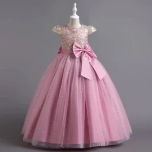 Elegant Kids Dresses For 3-12Y Girls Wedding Children Bow Bridesmaid Prom Long Gown Princess Birthday Party Embroidery Vestidos