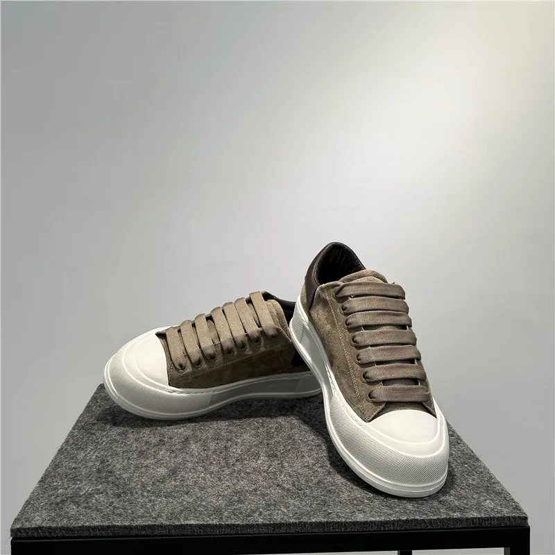 Leather board shoes new lace-up low-top trendy thick-soled versatile sports and leisure shoes - Image 2