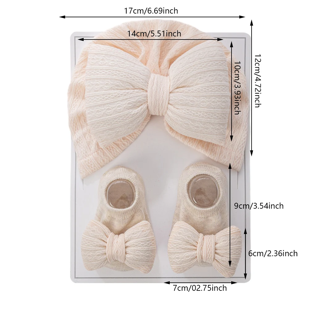 3Pcs/Set Baby Hats Socks Set Big Puff Pillow Bows Boys Girls Beanies Caps 0-12M Non-Slip Short Sock Infant Photography Props - Image 4