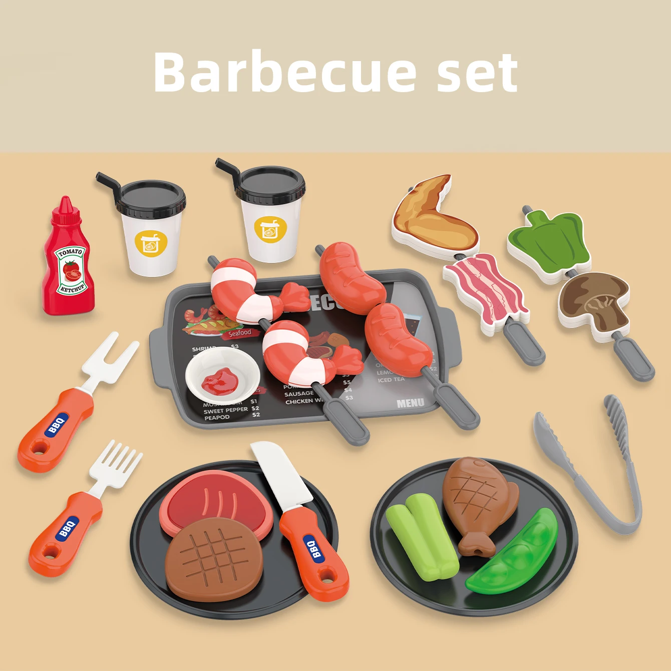 Children's toys: Pretend play, barbecue, fast food, pizza, sushi, afternoon tea, desserts, kitchen food, toy sets - Image 2