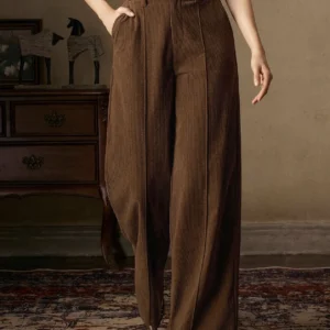 Women's Tailored Vacation Elegant Casual Fashion Outdoor Sports Corduroy All-Season Pants (No Belt)