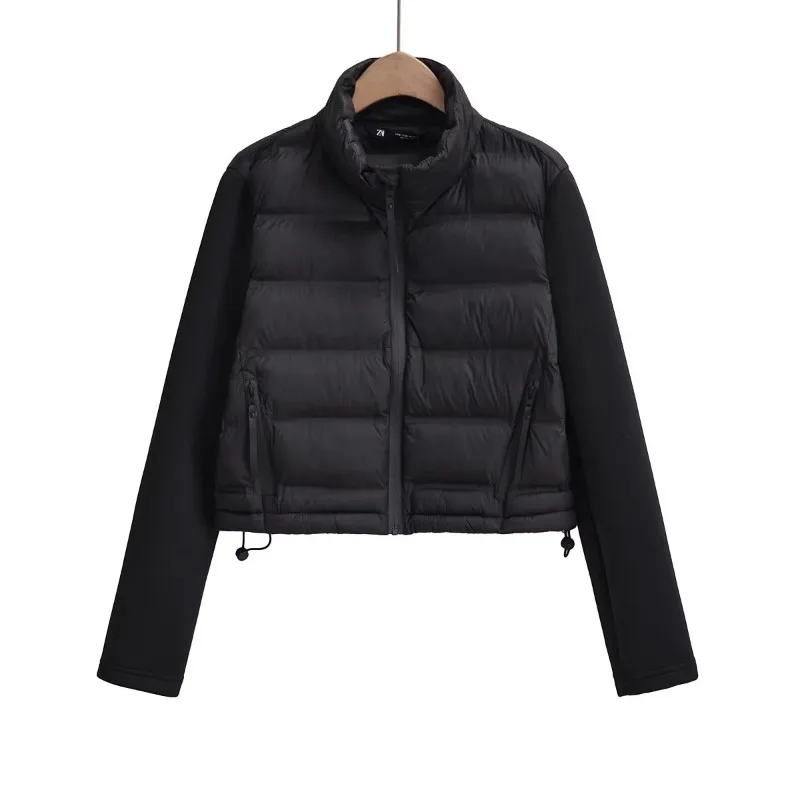 Winter Jackets For Women 2025 Black Spliced Long Sleeve Winter Women's Cold Coat Luxury Parkas Female New In Outerwear - Image 2