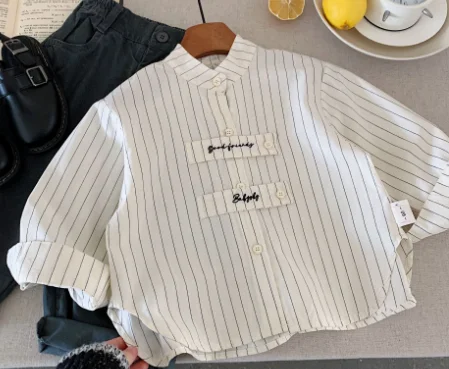Children's Shirts 2025 Spring New Products Boys Embroidered Girls Striped Shirt Top Tide H0085 - Image 6