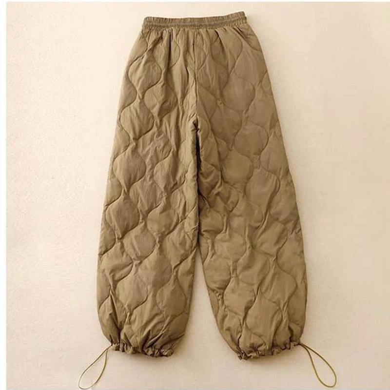 Solid Harem Pants for Women Vintage Trousers Women Korean Style Casual Winter Warm Rhombic Quilted Lantern Pants Women Clothing - Image 4