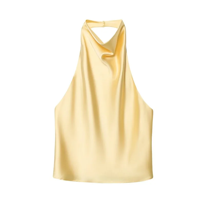 MUJER 2025 Halter Tops for Women Black Satin Backless Top Female Pink Summer Beach Top Woman off Shoulder Camisole Top Women - Image 3