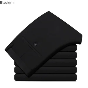 2026 New Men's Dress Pants High-end Business Formal Straight Pants Spring Autumn Thick Slim Elastic Non-ironing Suit Pants Male