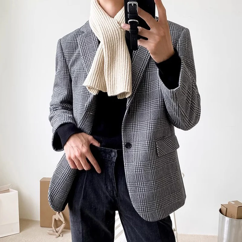 Men's American-Style Woolen Suit Jacket for Spring and Autumn, Loose Houndstooth Vintage European and American Casual Trendy Blazer - Image 2