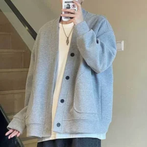Cardigan Jacket Men's Spring Loose Long-sleeved Sweatshirt American Fashion Brand Versatile Men's Handsome Outfit