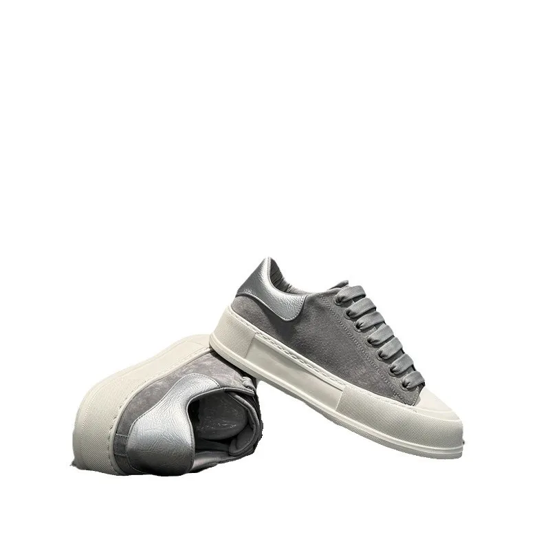 Leather board shoes new lace-up low-top trendy thick-soled versatile sports and leisure shoes - Image 5