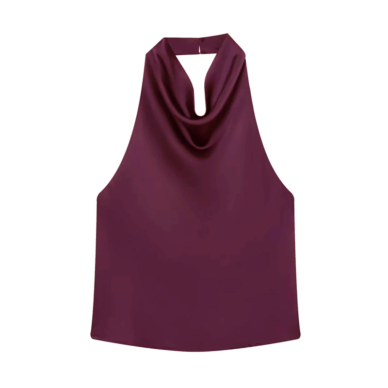 MUJER 2025 Halter Tops for Women Black Satin Backless Top Female Pink Summer Beach Top Woman off Shoulder Camisole Top Women - Image 13