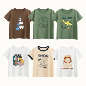 2025 Children T-Shirts Bear Dinosaur Cartoon Cute Clothes for Boy 100% Cotton Kids Girls Short Sleeve Casual Sport Top Tees