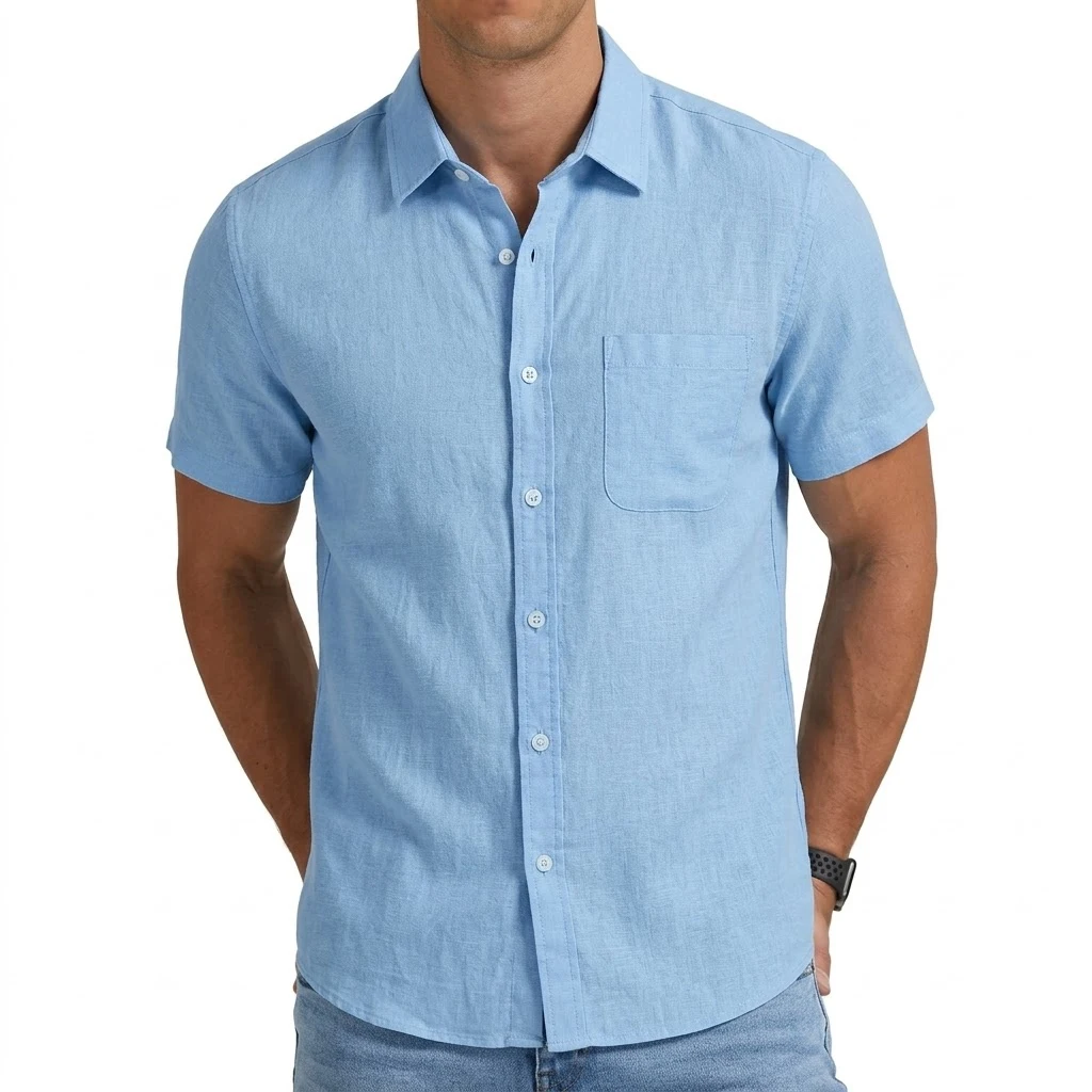 Men's Short Sleeve Shirt Luxury Work Tshirts Elegant T-shirts Men's Shirts Hawaiian Shirt Summer Cotton Linen Shirts for Men - Image 2