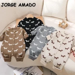 Baby and Toddler Sweater Jumpsuit Autumn Winter Long Sleeves Newborn Romper Cartoon Full Printed Knitwear Children Clothes H6826