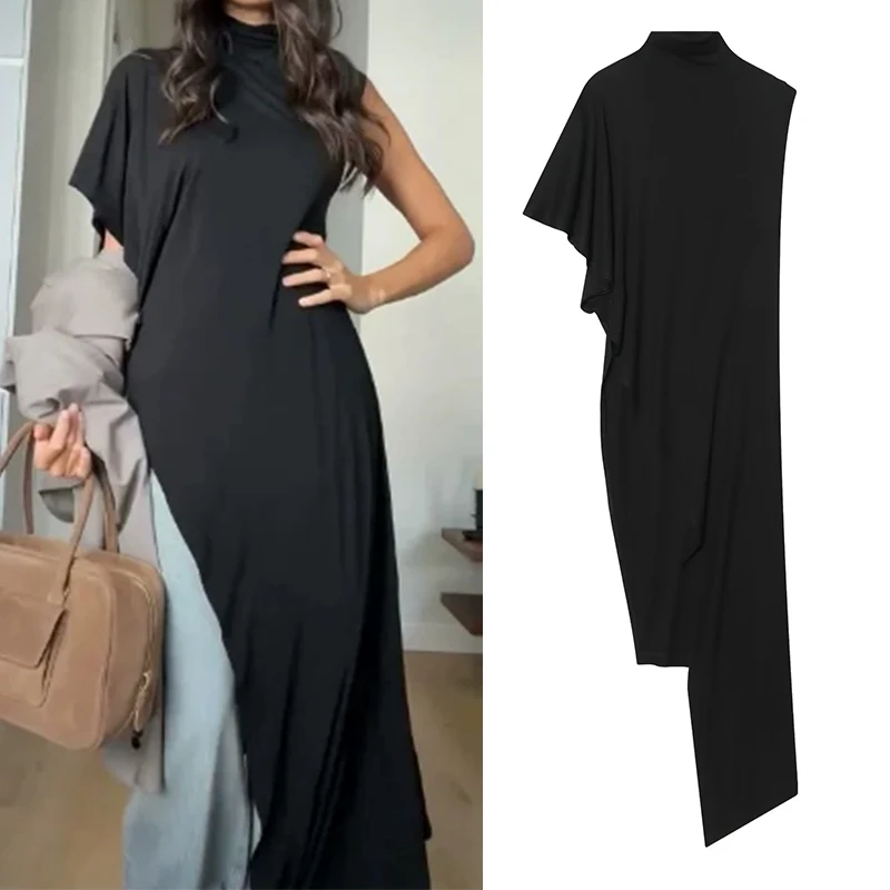 Women's Top 2026 New Fashion Spring Summer Black Pleated Asymmetrical Top for Women Stylish Chic Personality Female Top