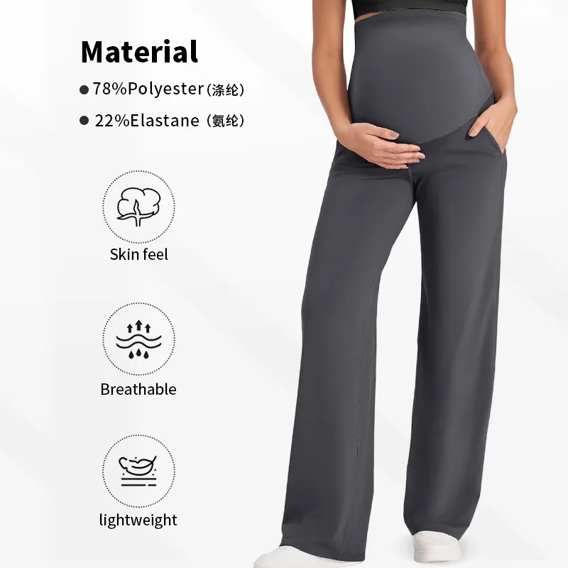 Maternity Wide Leg Pants Pregnant Women High Waist Tummy Support Trousers Soft Stretchy Casual Straight Leg Yoga Lounge Pants - Image 8