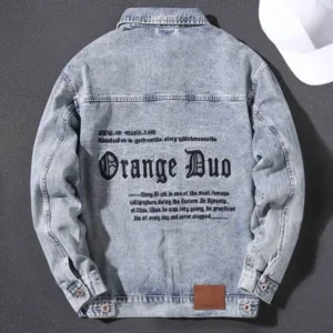 Male Jean Coats Men's Denim Jacket Blue Motorcycle with Embroidery Button Biker Light Size L Menswear Winter Outerwear Rock 2025