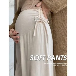 Maternity Wide-Leg Pants with Drawstring - Casual Outerwear for Petite Moms, Suitable for Early Pregnancy, Spring, Autumn&Summer