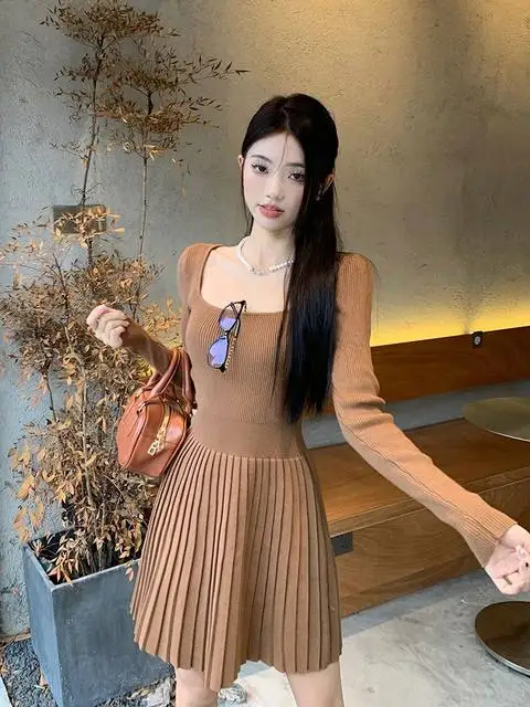 Bodycon Woman Knitted Dress New In Casual Retro Deals Korean Harajuku Comfortable Essential Pleated Crochet Dresses For Women - Image 14