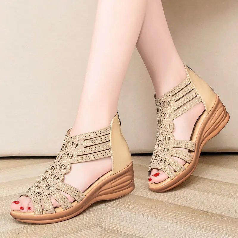 Sandal Woman Wedge Orthopedic Sandals for Women Black Shoe Elegant Brands Platform Roman Medium Heel Summer New 2025 Heels Shoes - Image 6