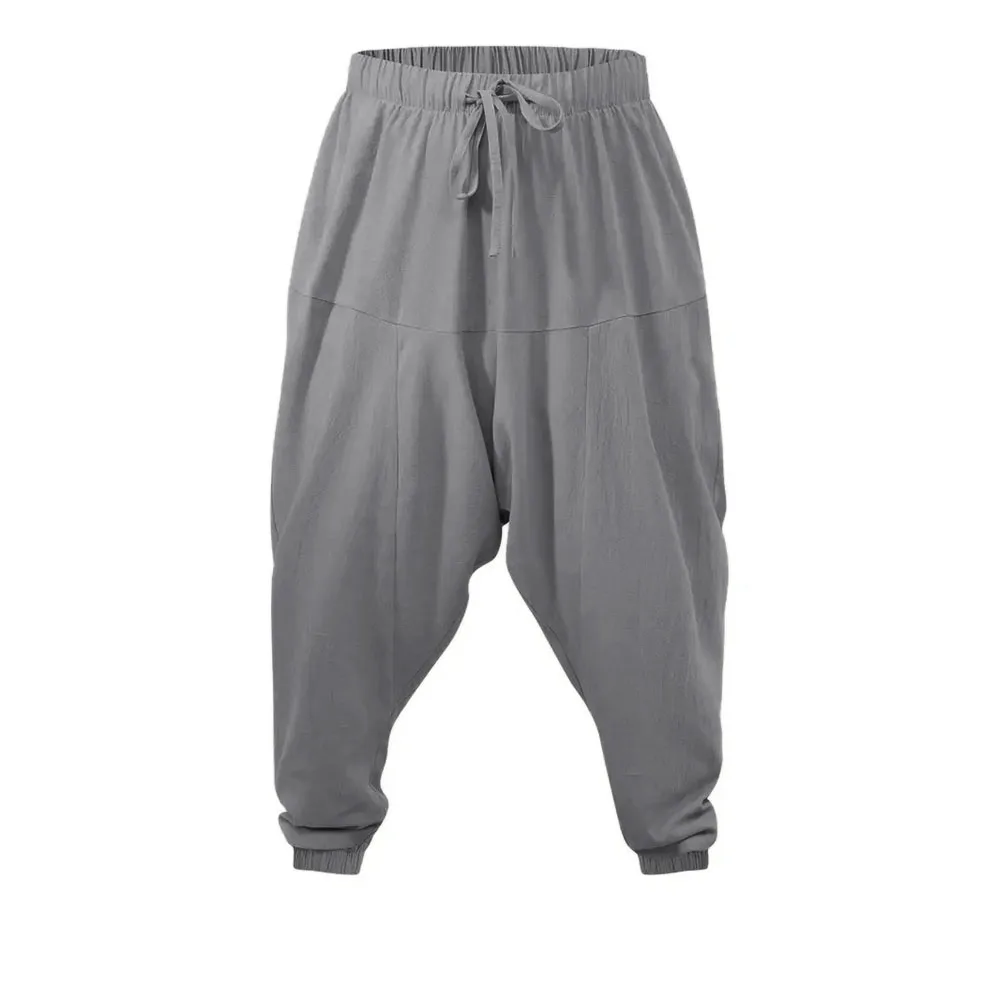 Harem Pants for Men Cotton Linen Drop Crotch Cozy Streetwear Loose Fit Breathable Lightweight Long Pants Male Joggers - Image 3