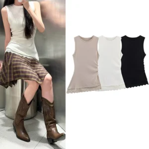 Women's Top 2026 New Fashion Spring Summer Pleats Lace Slim Top for Women Chic Personality Asymmetrical Female Top