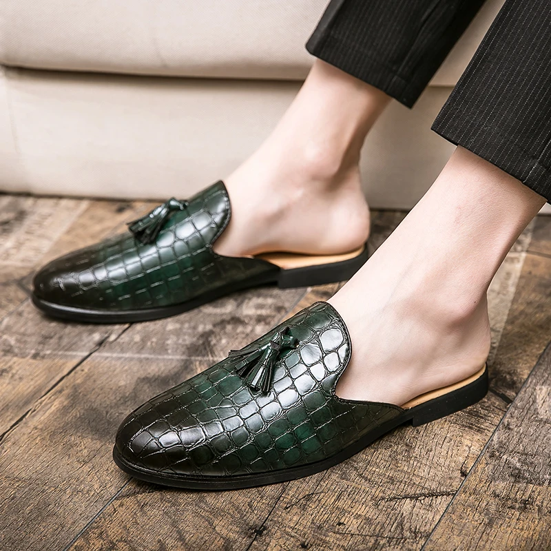Leather Black Men’s Half Shoes for Men Party Shoes Casual Designer Shoes Fashion Loafers Luxury Black Slippers New Summer - Image 11